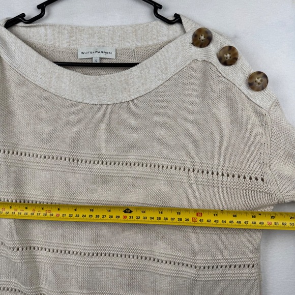 White + Warren Women's Size S Tan Button Shoulder Knit Sweater Long Sleeve - Picture 7 of 8